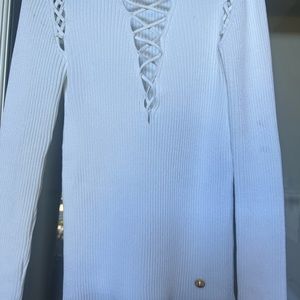 Balmain white lace up sweater